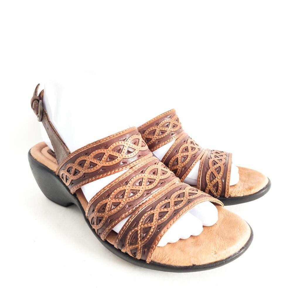 Clarks Collection Brown Tan Leather Slingback Sandals‎ Womens 7.5 Narrow